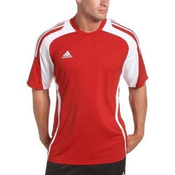 ADIDAS MEN'S TOQUE JERSEY CLIMALITE SHORT SLEEVE RED & WHITE SHIRT Size MED - Picture 1 of 9